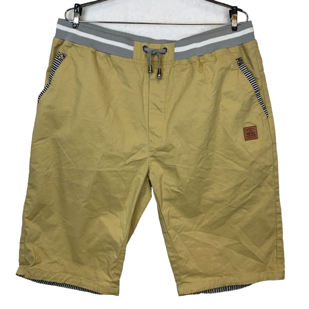 Fashion Styles News Mens 3XL Khaki Chino Shorts Elastic Waist Cotton Linen Blend